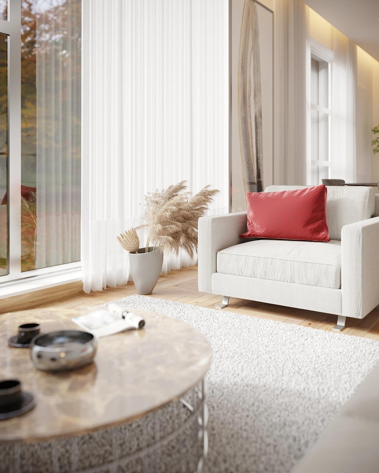 Interieur zithoek met groot raam
